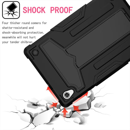 Shockproof tablet case, black rugged shell with reinforced corners and kickstand