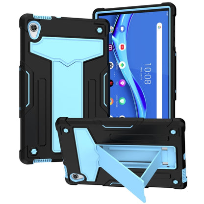 Shockproof tablet case with kickstand, black shell with light blue contrast panel
