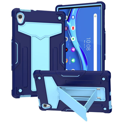 Shockproof tablet protective case, navy blue with light-blue accents and front kickstand