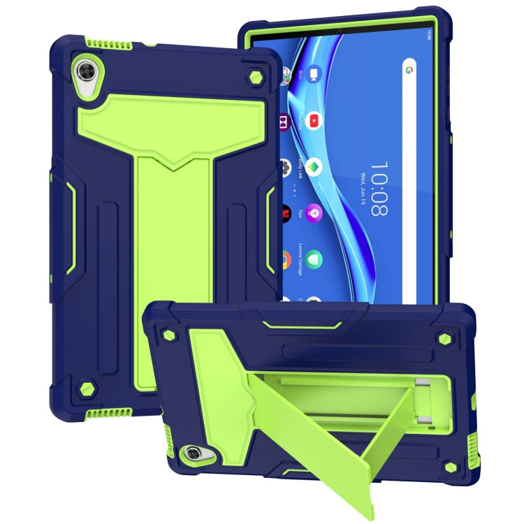 Shockproof tablet protective case, navy blue with lime-green accents and kickstand cover
