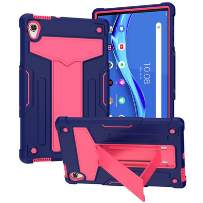 Shockproof tablet protective case, navy blue with pink accents and folding kickstand
