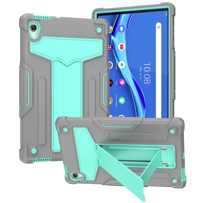 Shockproof tablet protective case, light gray with mint-green accents and kickstand cover