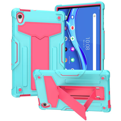 Shockproof tablet case with kickstand, turquoise and pink contrast, front window cutout