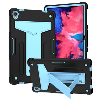 Shockproof tablet case with kickstand, black and light blue contrast protective cover
