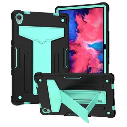 Shockproof tablet protective case, black with mint-green accents and kickstand strap