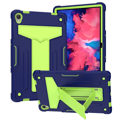 Shockproof tablet protective case, navy blue with bright-lime accents and front kickstand