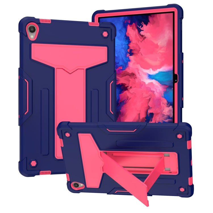 Shockproof tablet protective case, navy blue with pink accents and front kickstand stand