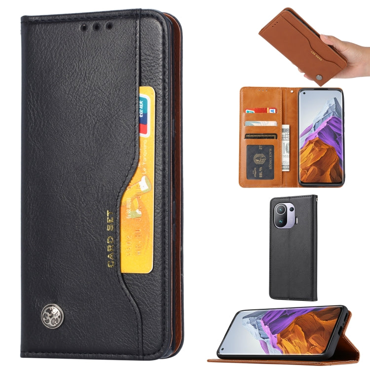 Black horizontal flip leather phone case with photo frame and card slots