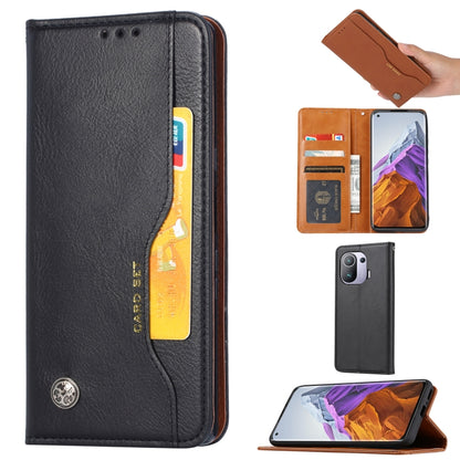Black horizontal flip leather phone case with photo frame and card slots