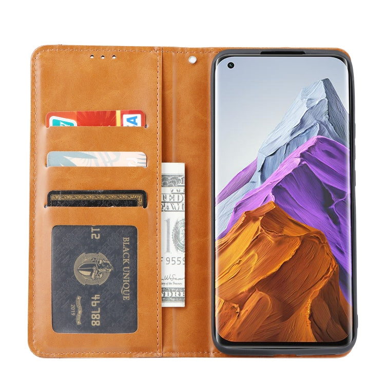 Brown leather flip phone case with photo frame window and card holder slots