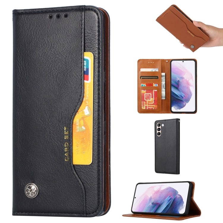 Black leather flip wallet case with card slots and photo frame window