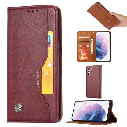 Burgundy leather wallet phone case with card slots and photo frame holder
