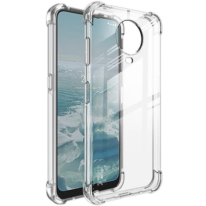 Clear TPU shockproof phone case with airbag corners and raised lip for screen protection