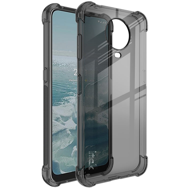 Transparent black TPU phone case with airbag corners and camera ring cutout