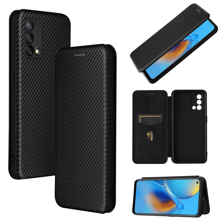 Black carbon-fiber texture magnetic flip phone case with card slot and screen protection