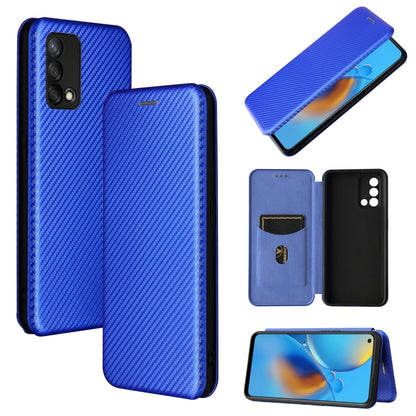 Blue carbon-texture magnetic flip phone case with card slot, for screen protection
