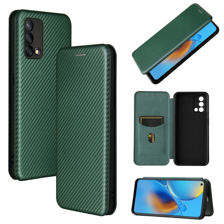 Green carbon-texture magnetic flip phone case with card slot, front cover
