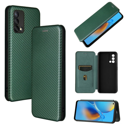 Green carbon-texture magnetic flip phone case with card slot, front cover