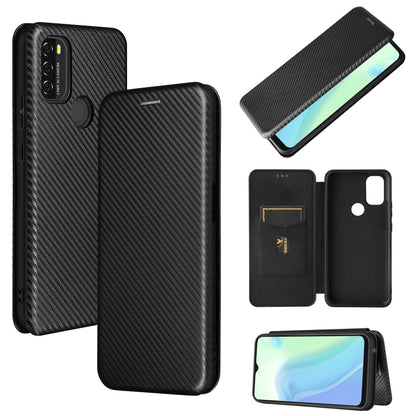 Black carbon-fiber texture flip phone case set with card slot pocket and front cover