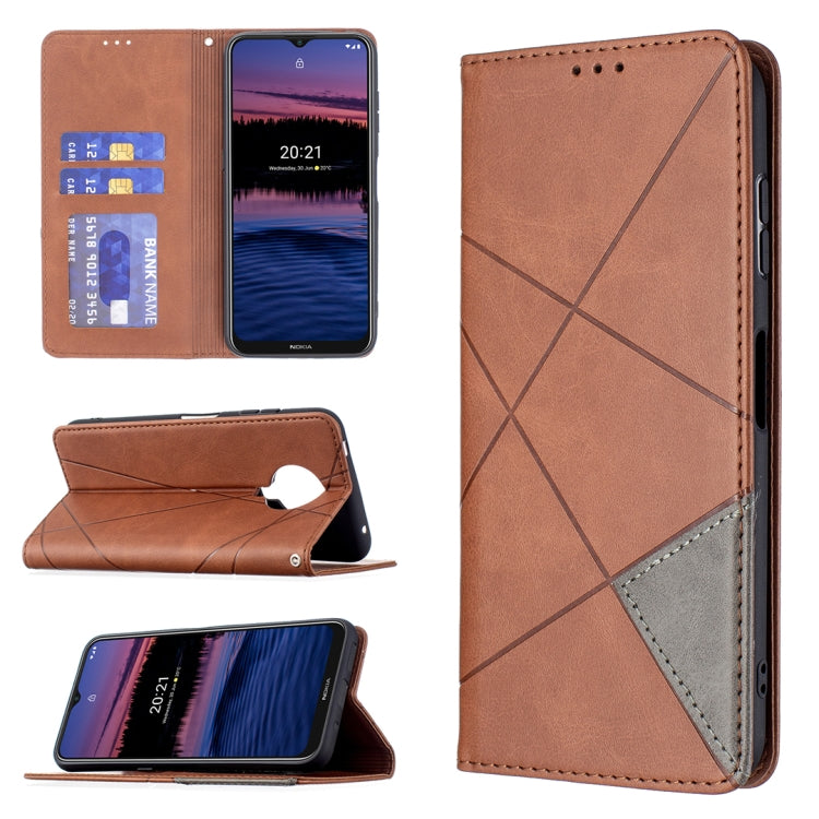 Brown rhombus-textured magnetic flip leather phone case with card slots