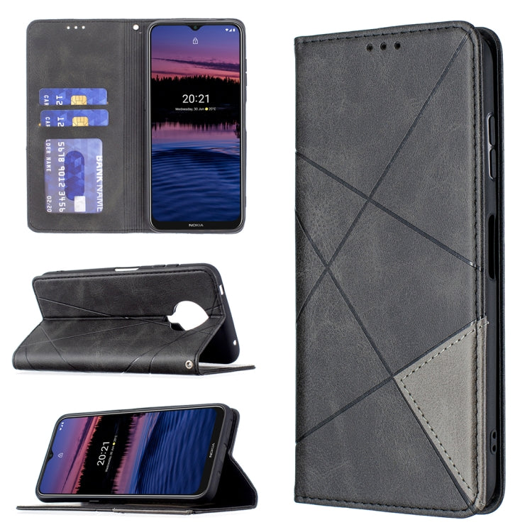 Black rhombus-textured magnetic flip leather phone case with card slots