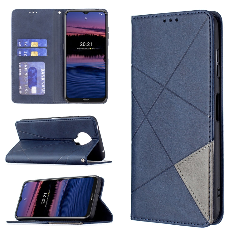 Blue rhombus-textured magnetic flip leather phone case with card slots