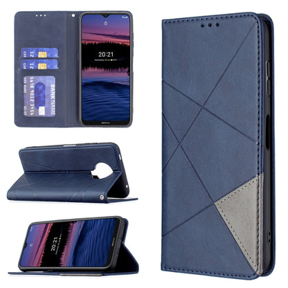 Blue rhombus-textured magnetic flip leather phone case with card slots