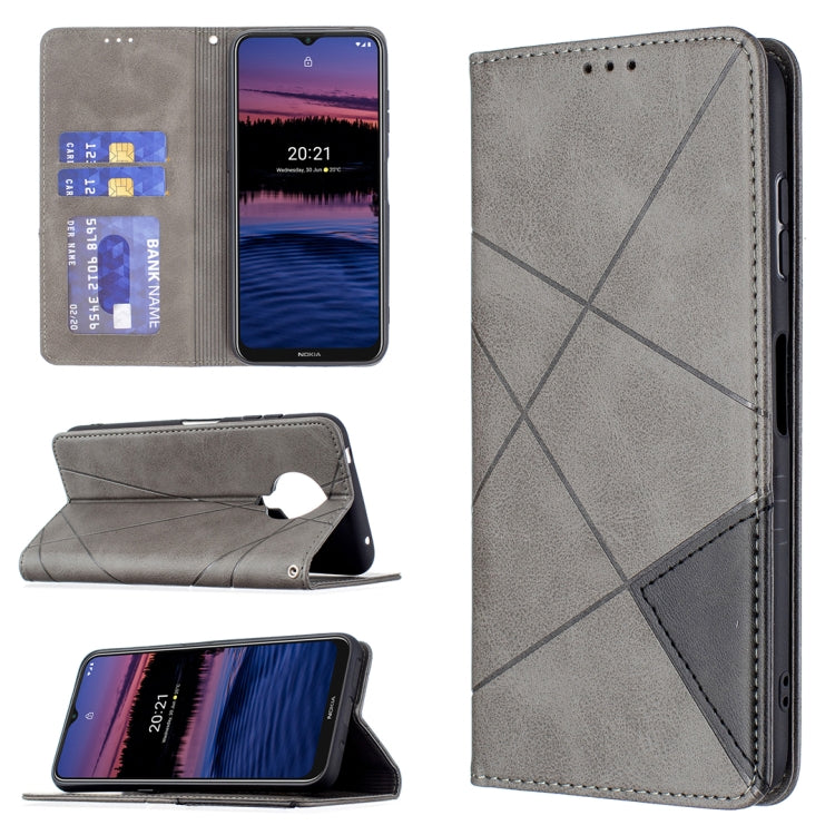 Light gray rhombus-textured magnetic flip leather phone case with card slots