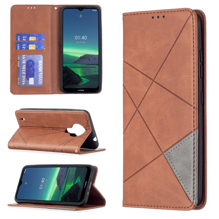 Tan rhombus-textured magnetic flip leather phone case with card slots