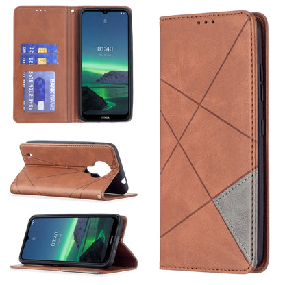 Tan rhombus-textured magnetic flip leather phone case with card slots