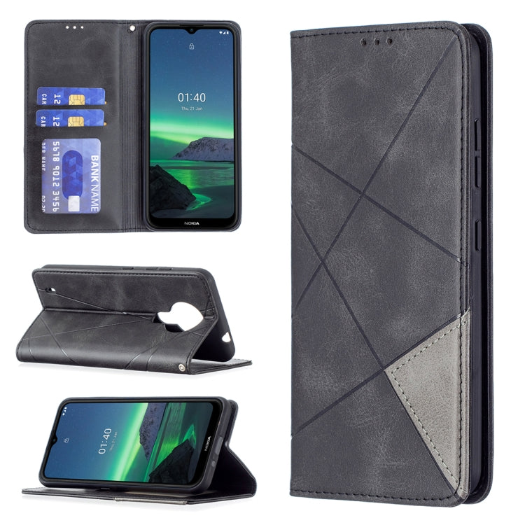 Charcoal rhombus-textured magnetic flip leather phone case with card slots