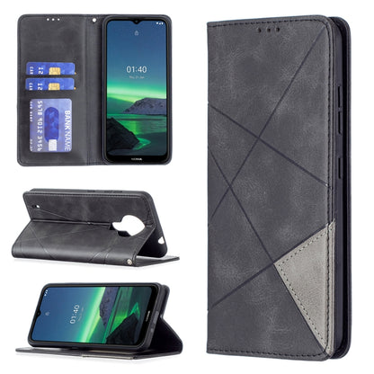 Charcoal rhombus-textured magnetic flip leather phone case with card slots