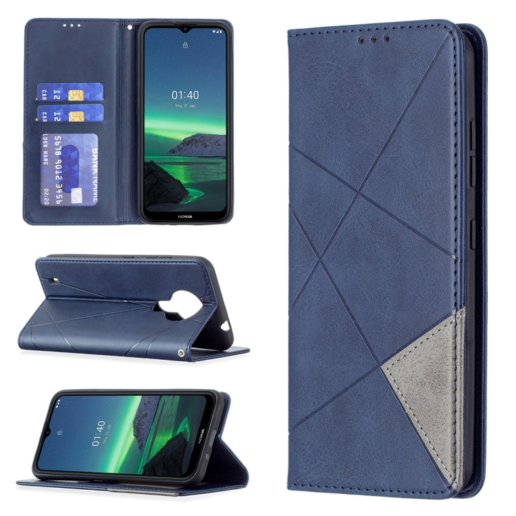 Medium blue rhombus-textured magnetic flip leather phone case with card slots