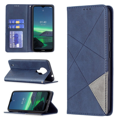 Medium blue rhombus-textured magnetic flip leather phone case with card slots
