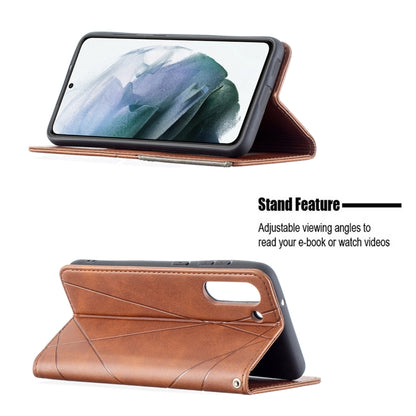Brown rhombus-texture flip leather case with stand for adjustable viewing and card holder