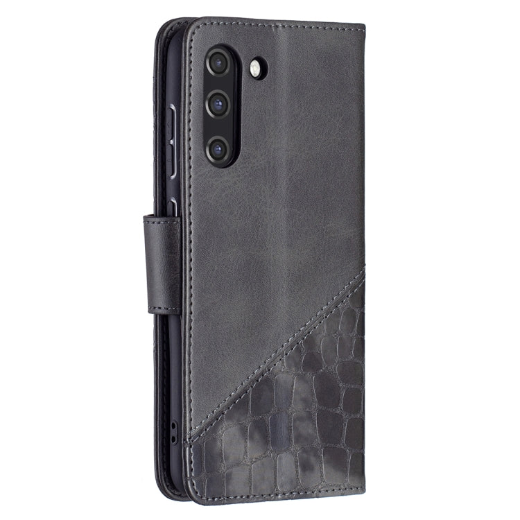 Dark gray PU leather flip phone case with crocodile texture and side card slot