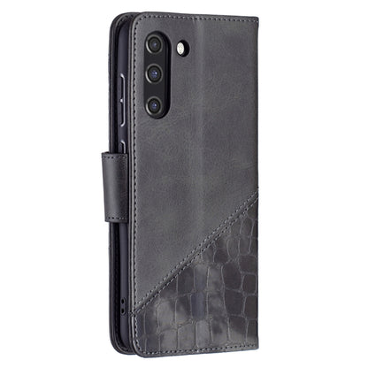 Dark gray PU leather flip phone case with crocodile texture and side card slot