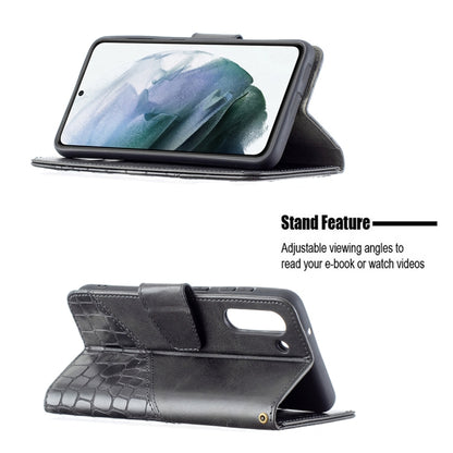 Dark gray flip wallet phone case with crocodile texture and adjustable stand view