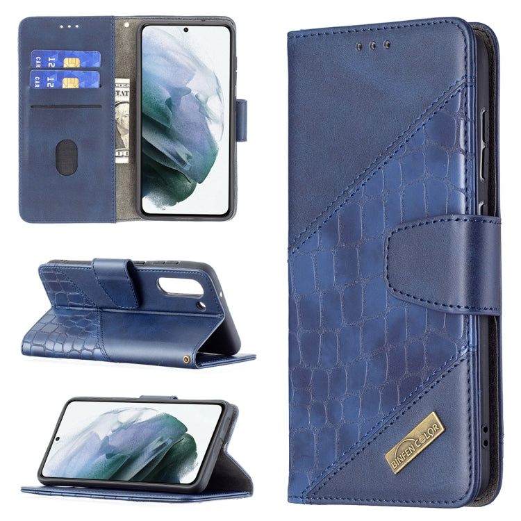 Blue crocodile-texture flip PU leather phone wallet case with card slots