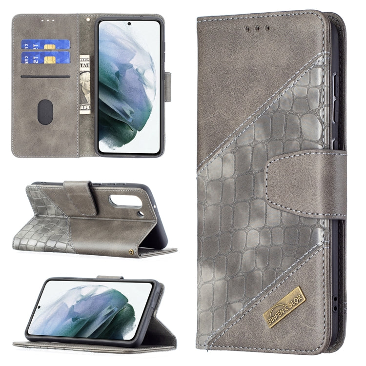 Light gray crocodile-texture flip PU leather phone wallet case with card slots