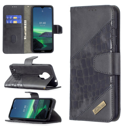 Dark gray crocodile-texture wallet flip phone case with card slots and side openings