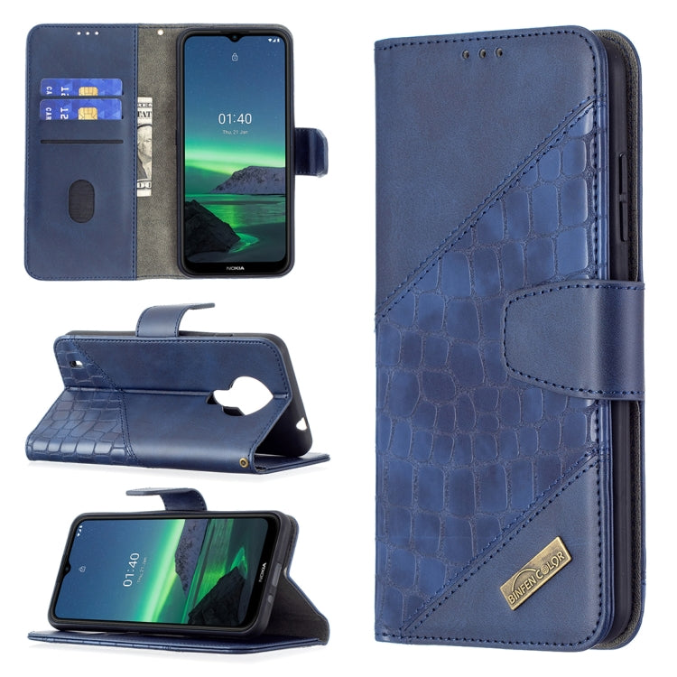 Blue crocodile-texture PU leather flip phone case with wallet card slots