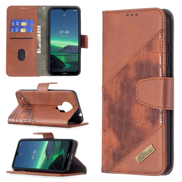 Tan/brown crocodile-texture PU leather flip phone case with wallet card slots
