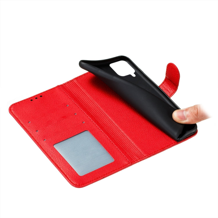 Red leather wallet phone case laid open with inner card slot pocket