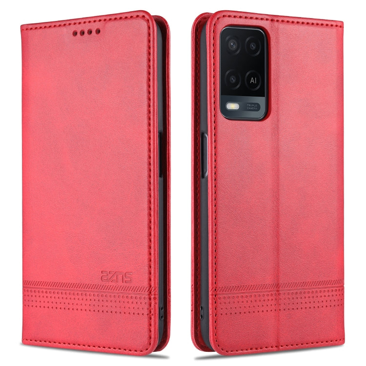 Red magnetic flip leather phone case with card slots and wallet, horizontal flip.