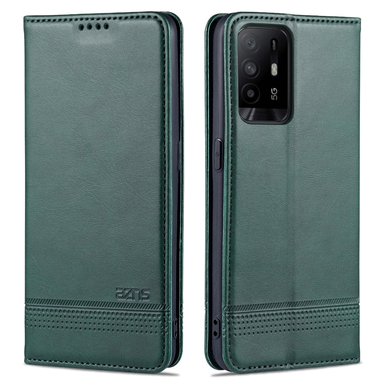 AZNS magnetic flip leather wallet case with card slots, dark green color, phone camera cutout.