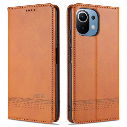 Light brown AZNS magnetic flip leather phone case with card slots and holder