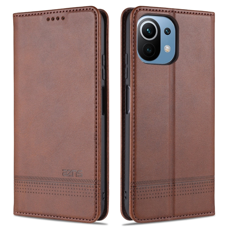 Dark brown AZNS magnetic flip leather phone case with card slots and holder