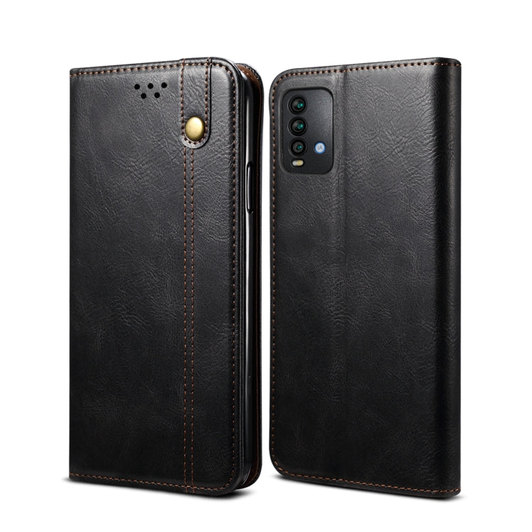 Black flip leather phone case with camera cutout and snap button