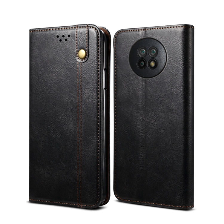 Black flip leather phone case with camera cutout and snap button